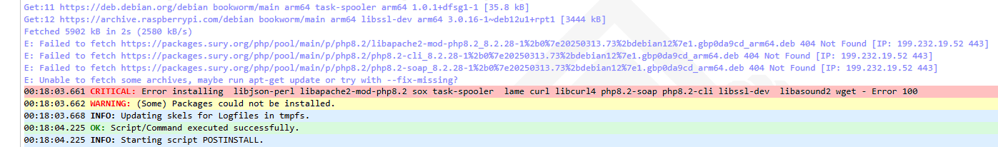 Klicke auf die Grafik für eine vergrößerte Ansicht

Name: Sonos_Error_installing_libjsopn-perl.png
Ansichten: 143
Größe: 79,6 KB
ID: 465583